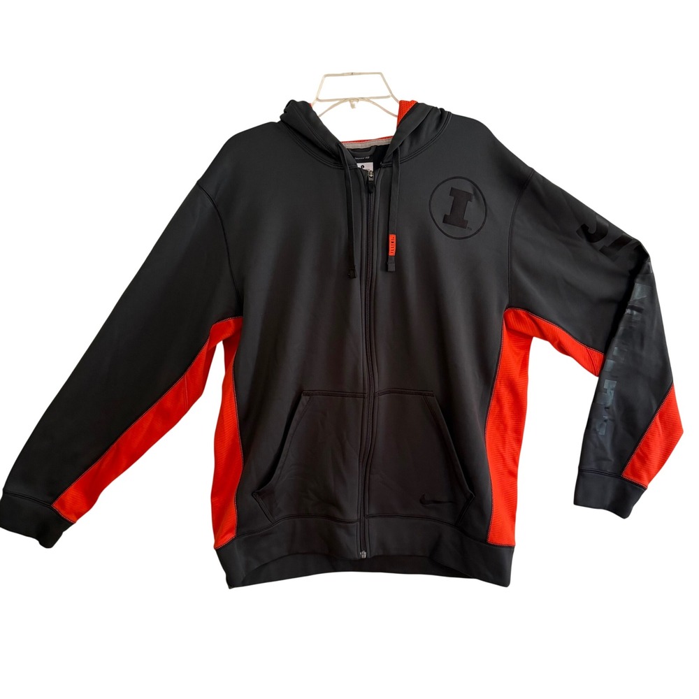 Illinois Fighting Illini Nike Fleece Lined Zip Hoodie‎ L Gray Orange Colorblock
